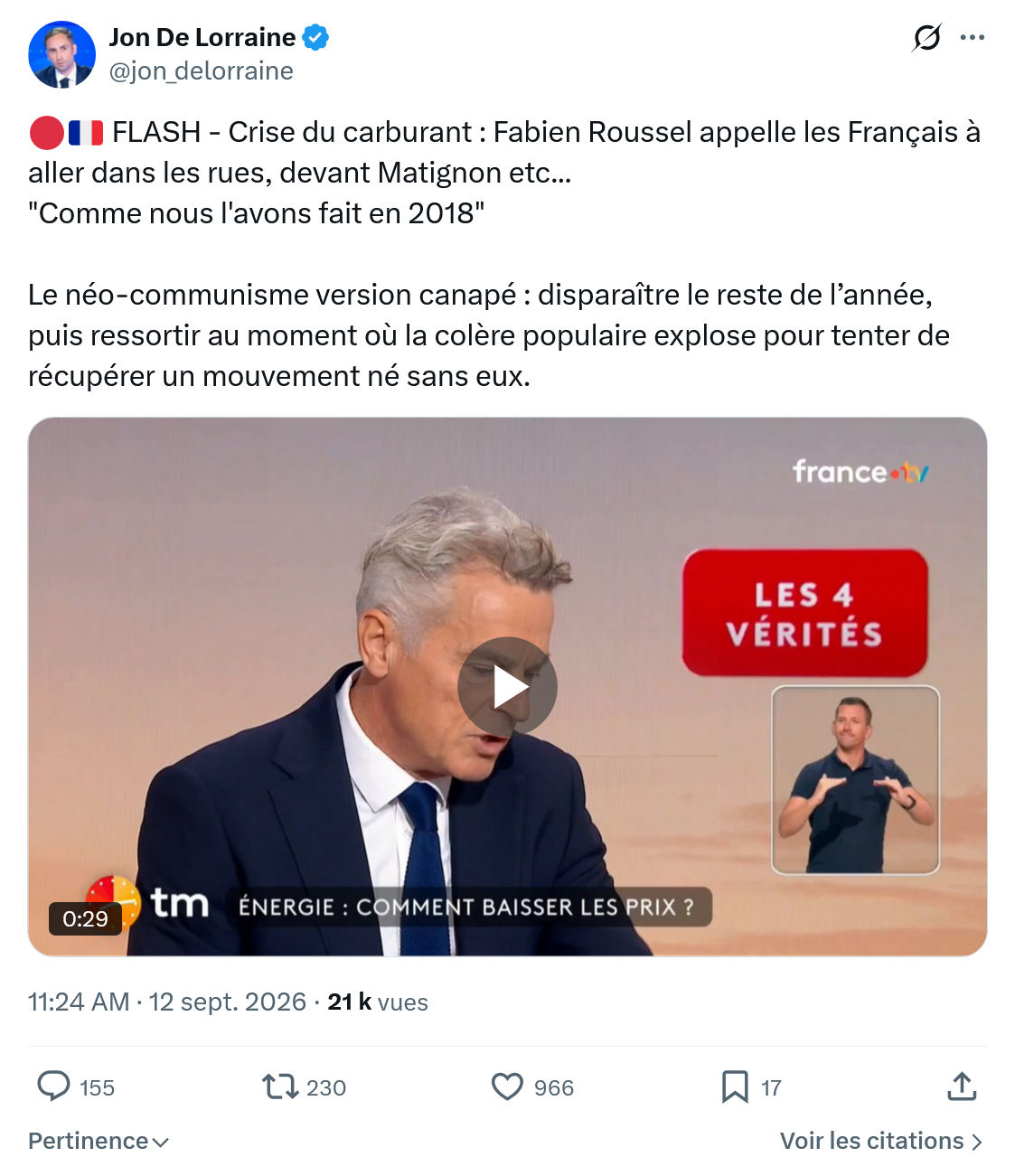 Jon De Lorraine: FLASH - Crise du carburant...