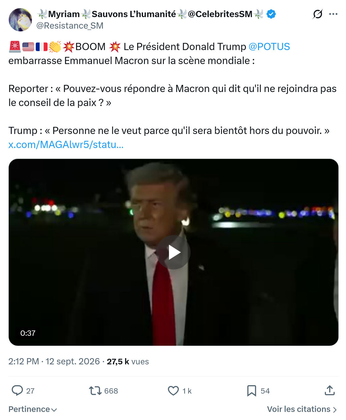 Myriam: Le Président Donald Trump...