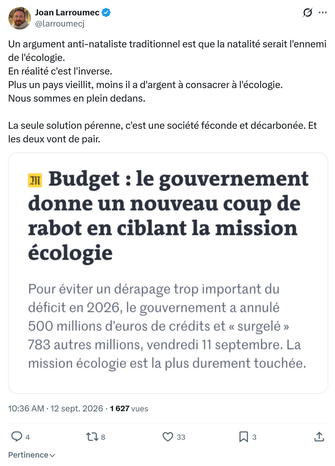 Joan Larroumec: Un argument anti-nataliste...