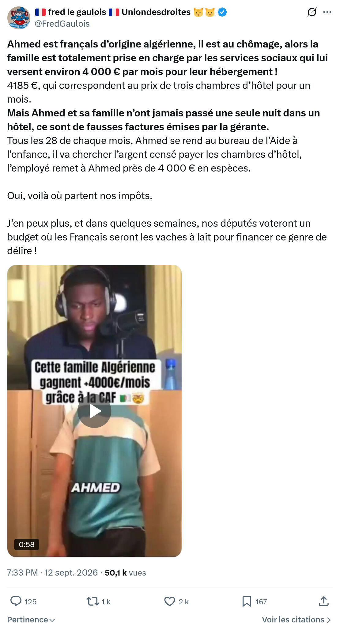 Fred le Gaulois: Ahmed est français d’origine...