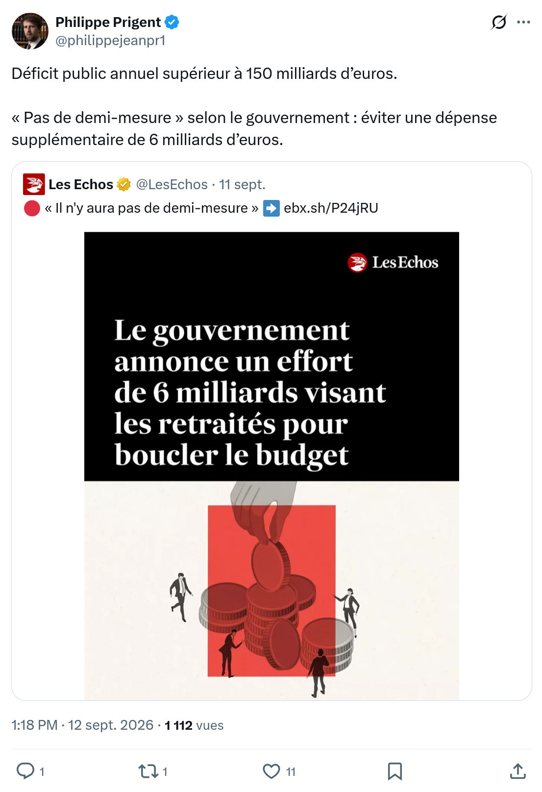Philippe Prigent: Déficit public annuel supérieur...