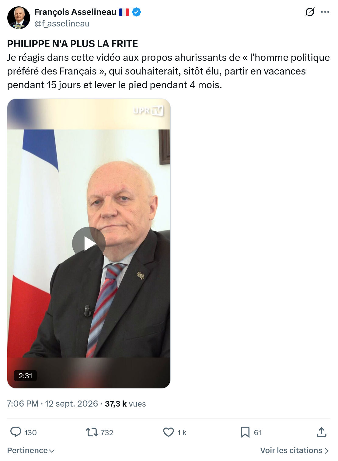Francois Asselineau: PHILIPPE N'A PLUS LA FRITE...