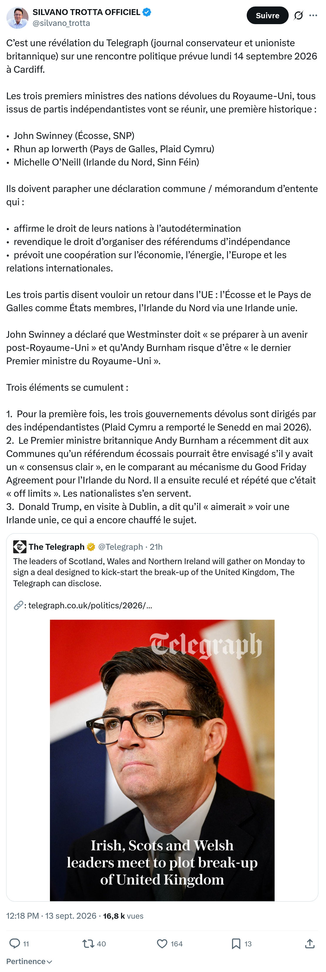 Silvano Trotta: C’est une révélation du Telegraph...