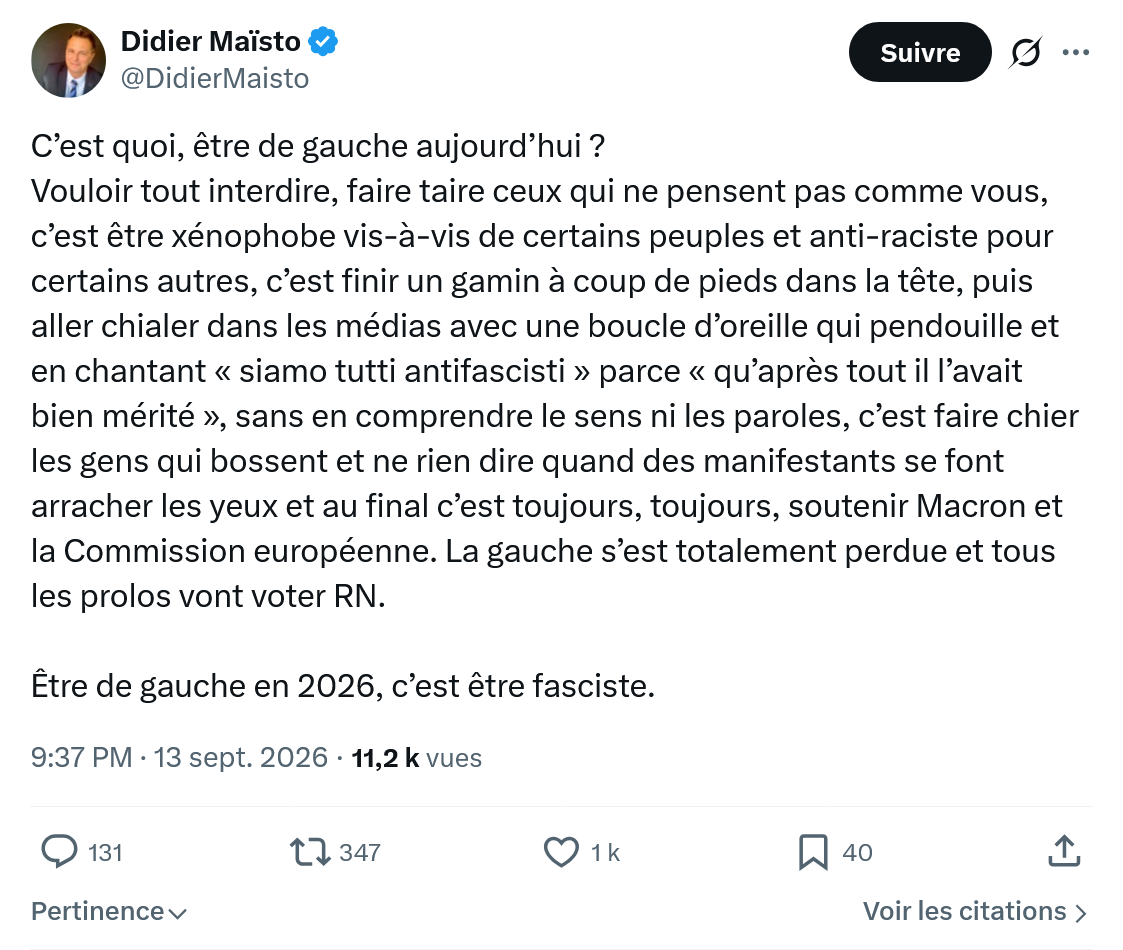 Didier Maïsto: C’est quoi, être de gauche aujourd’hui...