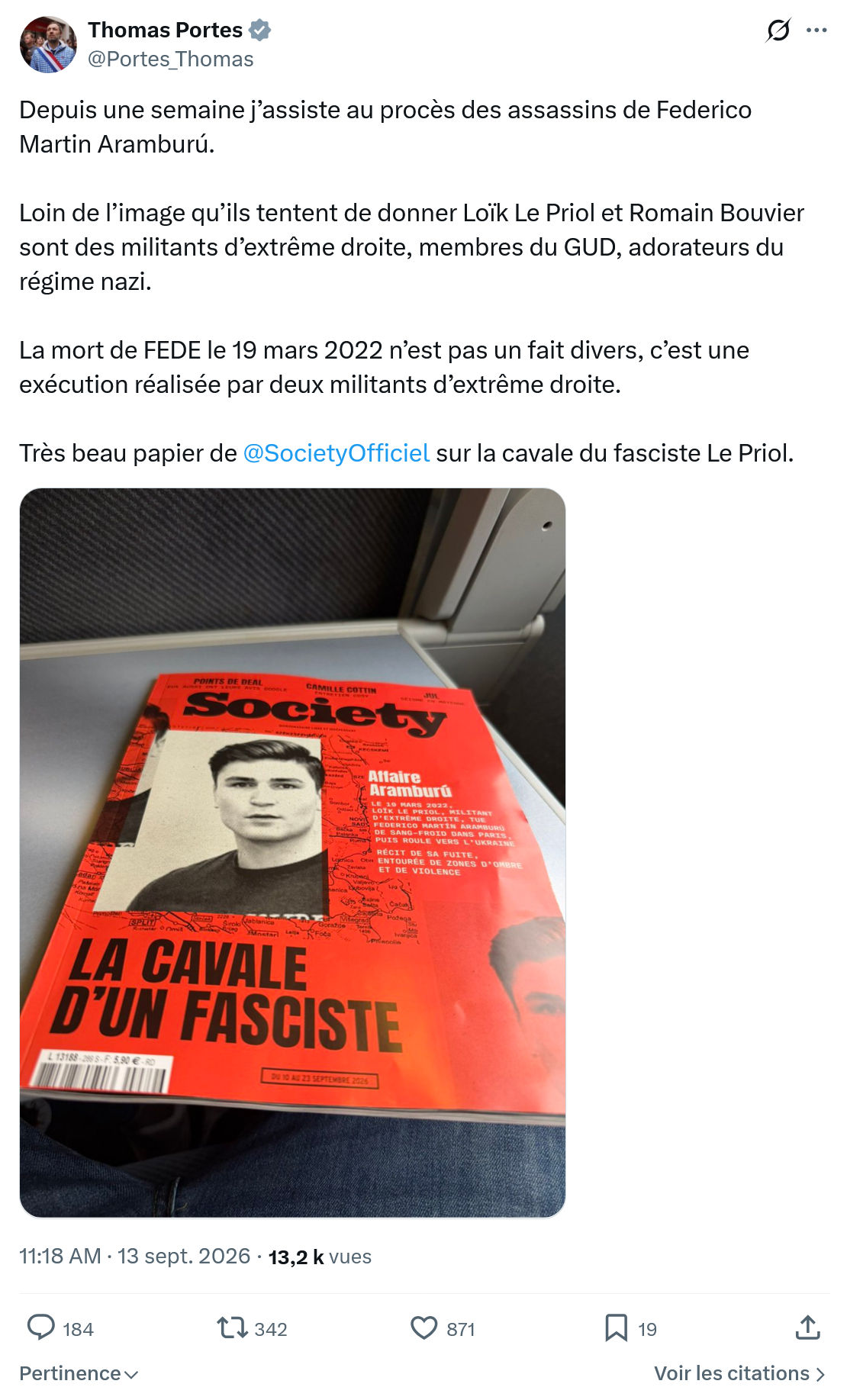 Thomas Portes: Depuis une semaine j’assiste...