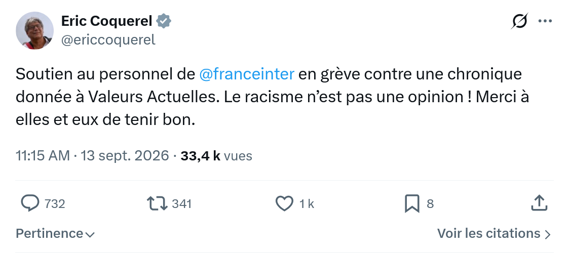 Eric Coquerel: Soutien au personnel de @franceinter...