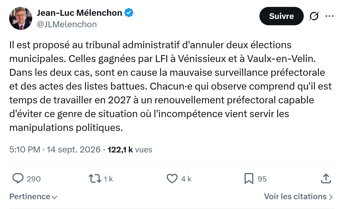Jean-Luc Mélenchon: Il est proposé au tribunal administratif...