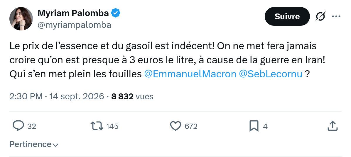 Myriam Palomba: Le prix de l’essence et du gasoil...