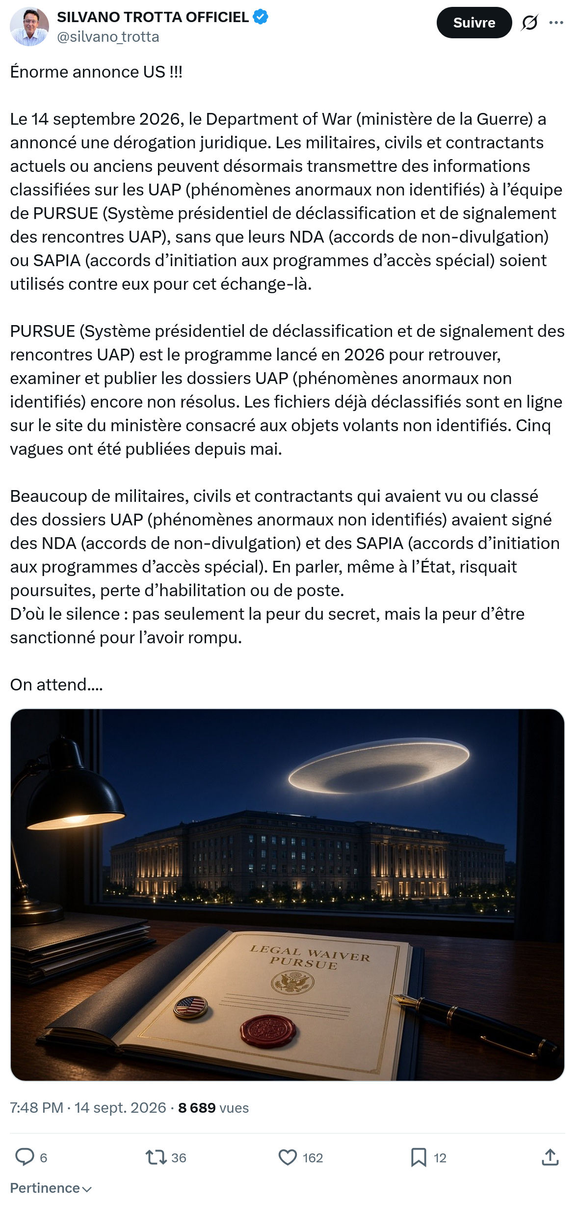 Silvano Trotta: Énorme annonce US...
