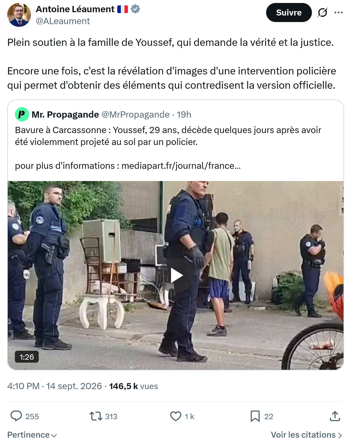 Antoine Léaument: Plein soutien à la famille...