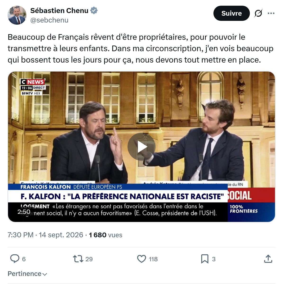 Sébastien Chenu: Beaucoup de Français rêvent...