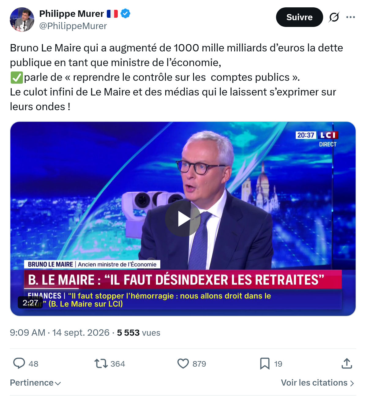 Philippe Murer: Bruno Le Maire qui a augmenté...