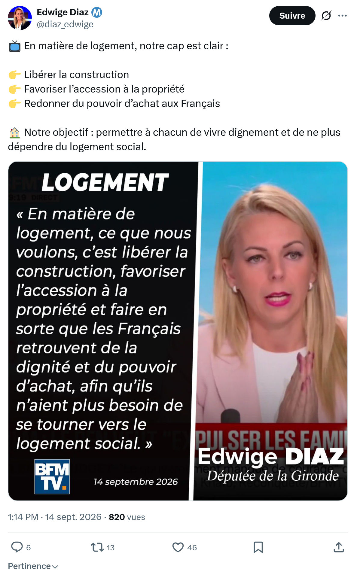 Edwige Diaz:  En matière de logement...