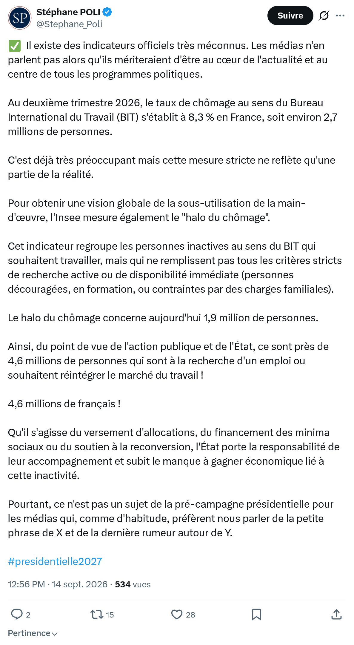 Stephane Poli: Il existe des indicateurs officiels...