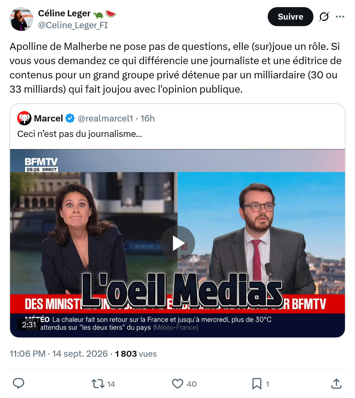 Céline Léger: Apolline de Malherbe ne pose...