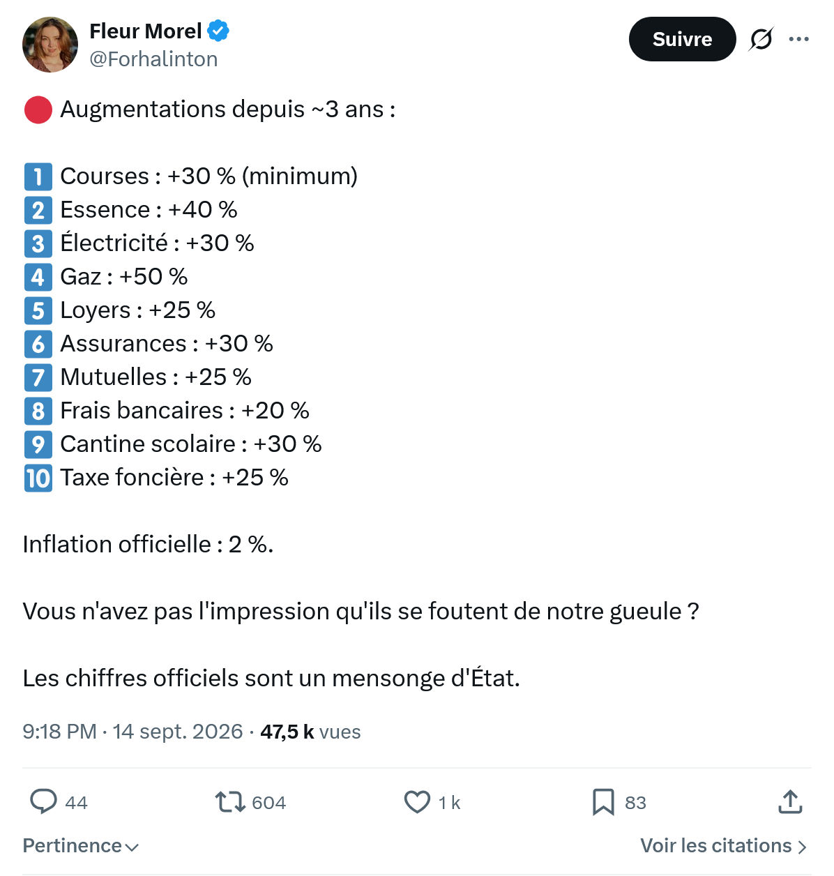 Fleur Morel: Augmentations depuis ~3 ans...