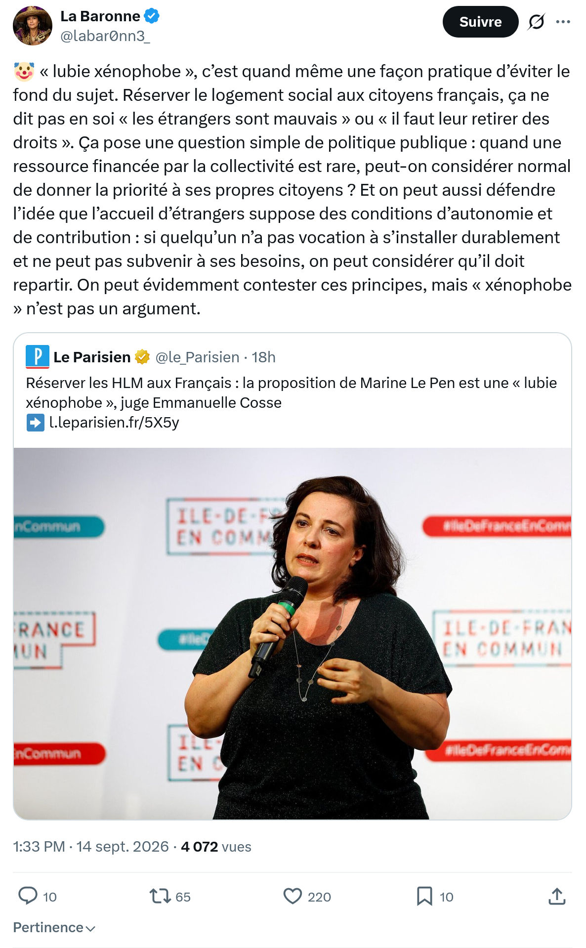 La Baronne: « lubie xénophobe », c’est quand...