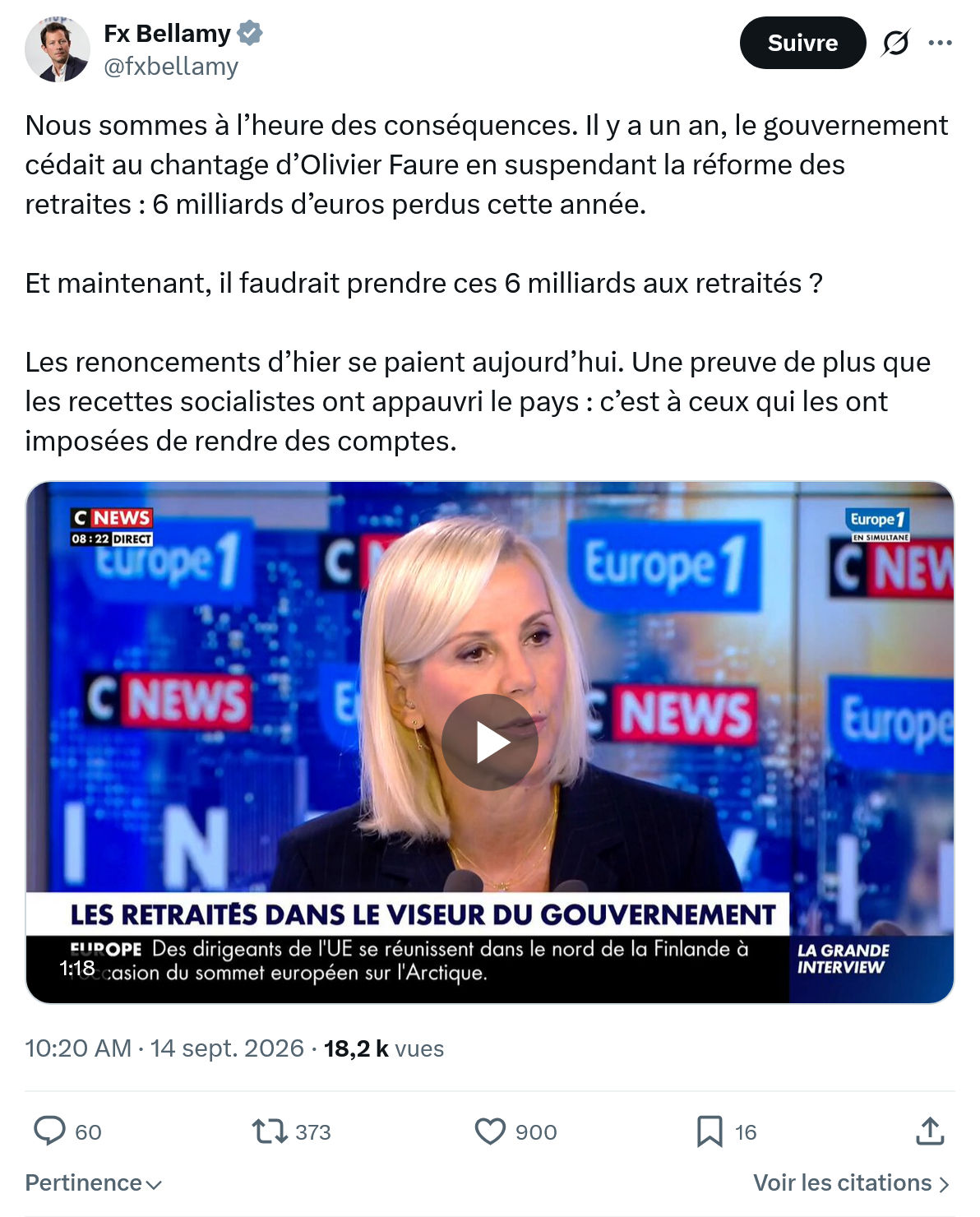 Fx Bellamy: Nous sommes à l’heure des conséquences...