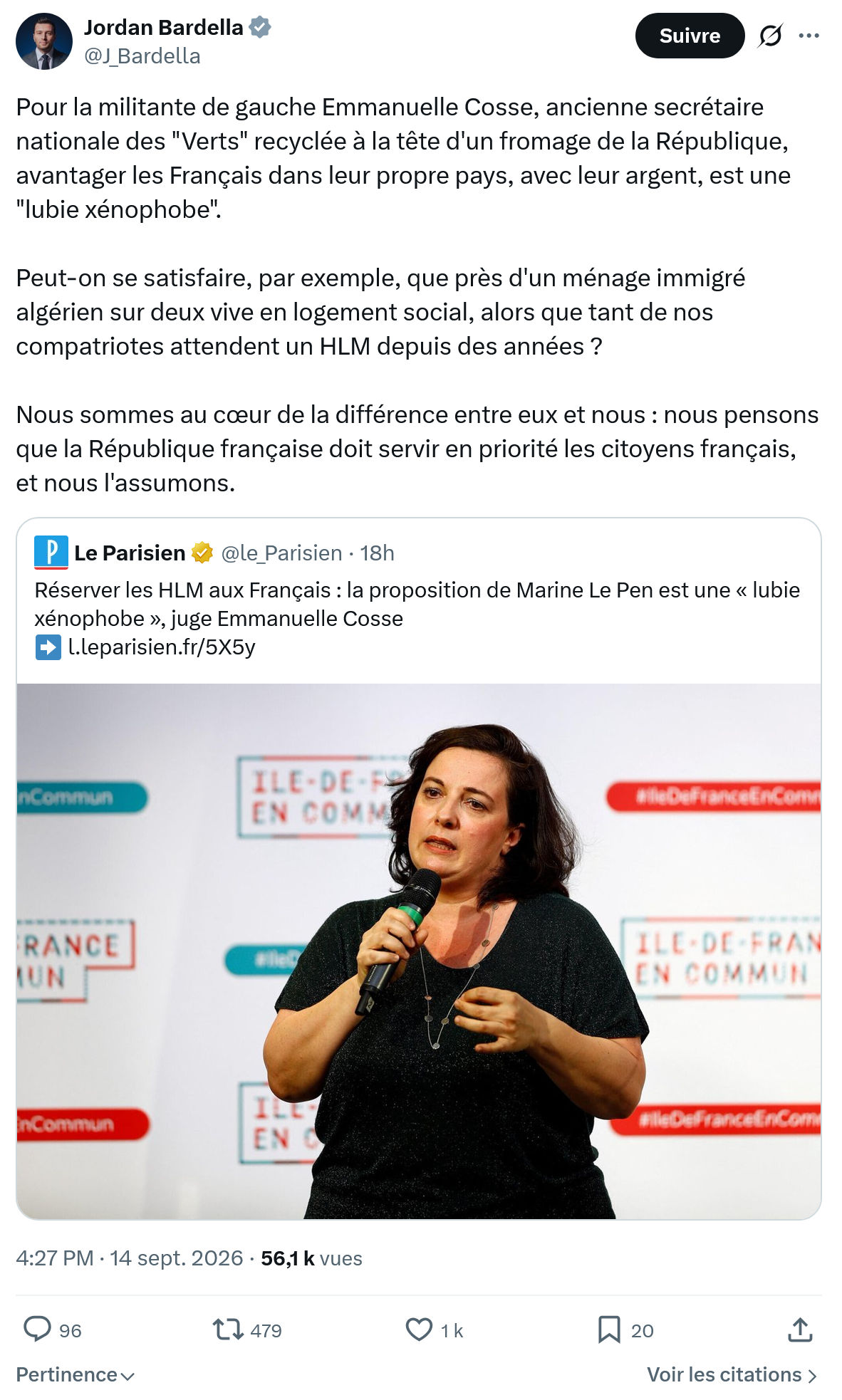 Jordan Bardella: Pour la militante de gauche...