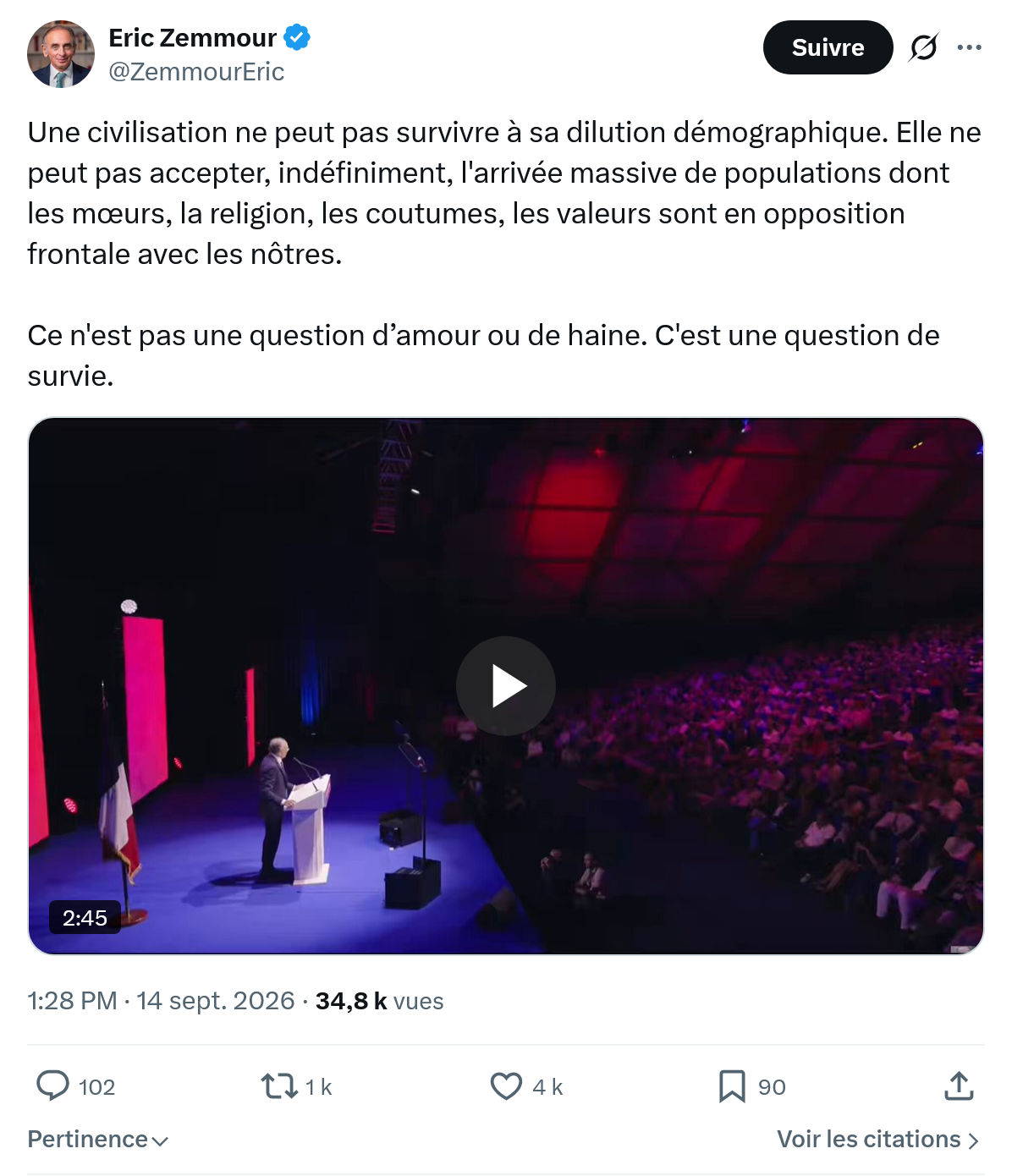 Eric Zemmour: Une civilisation ne peut pas survivre...
