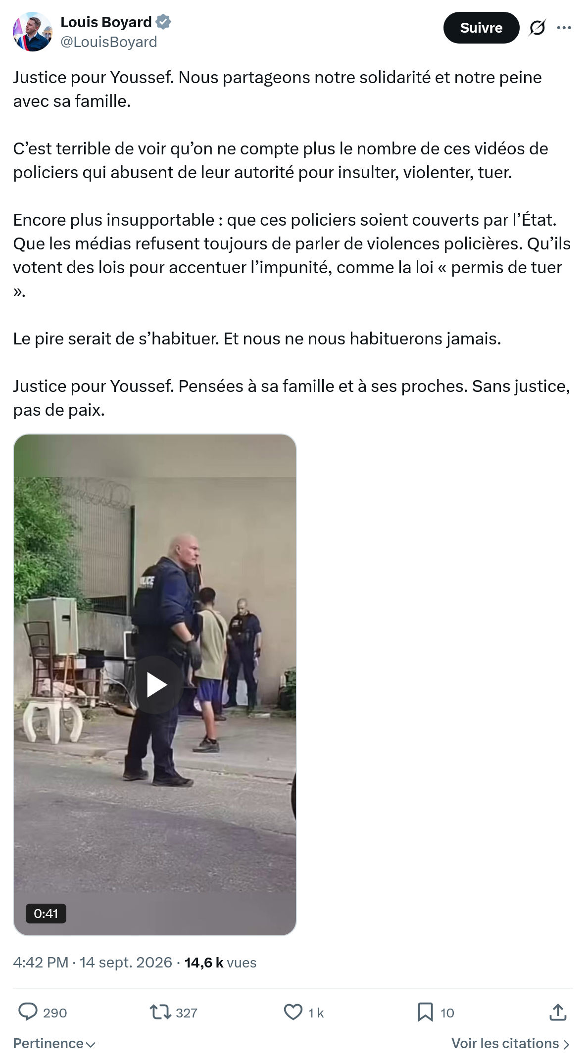 Louis Boyard: Justice pour Youssef. Nous partageons...