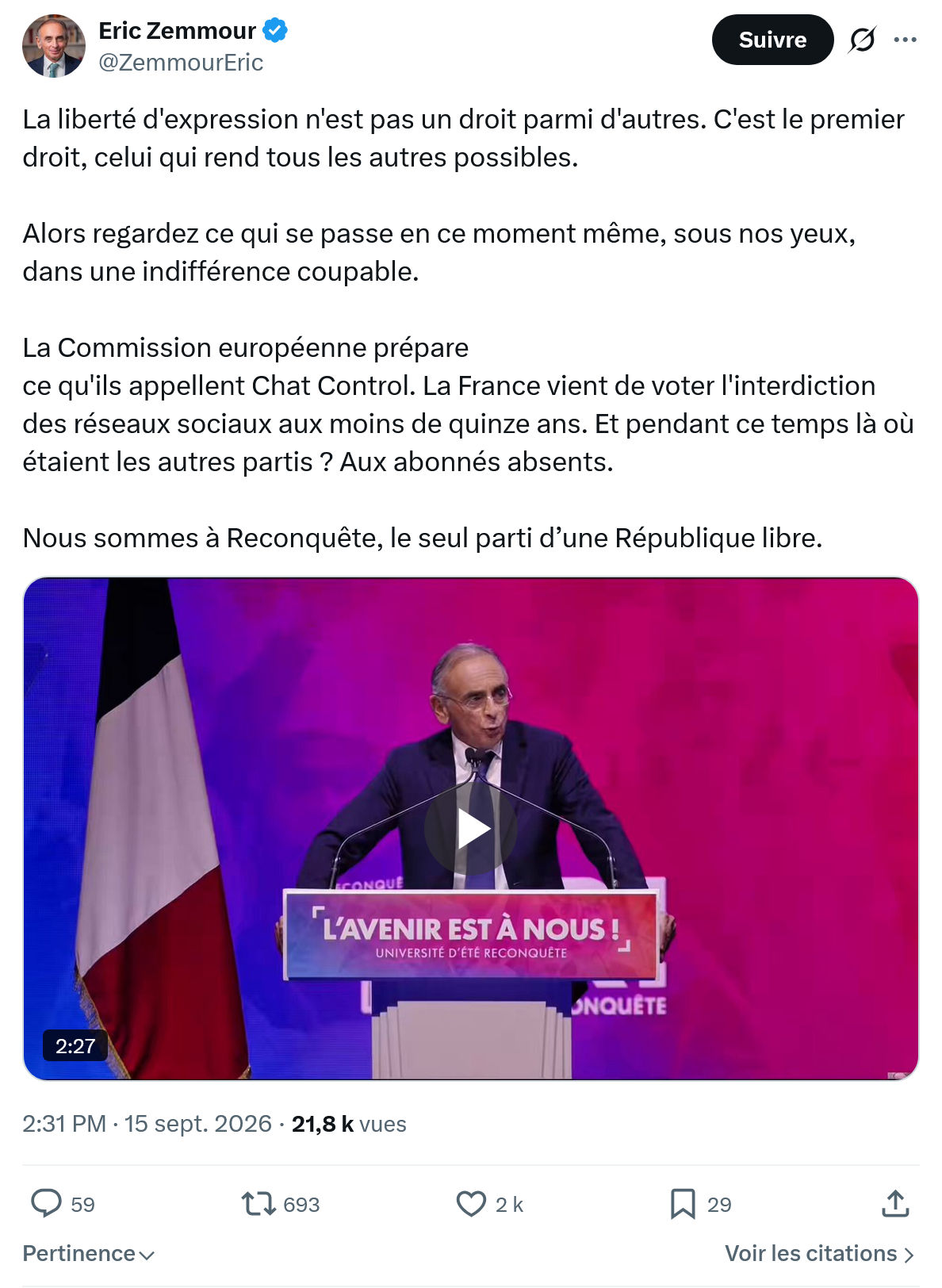 Eric Zemmour: La liberté d'expression n'est pas...