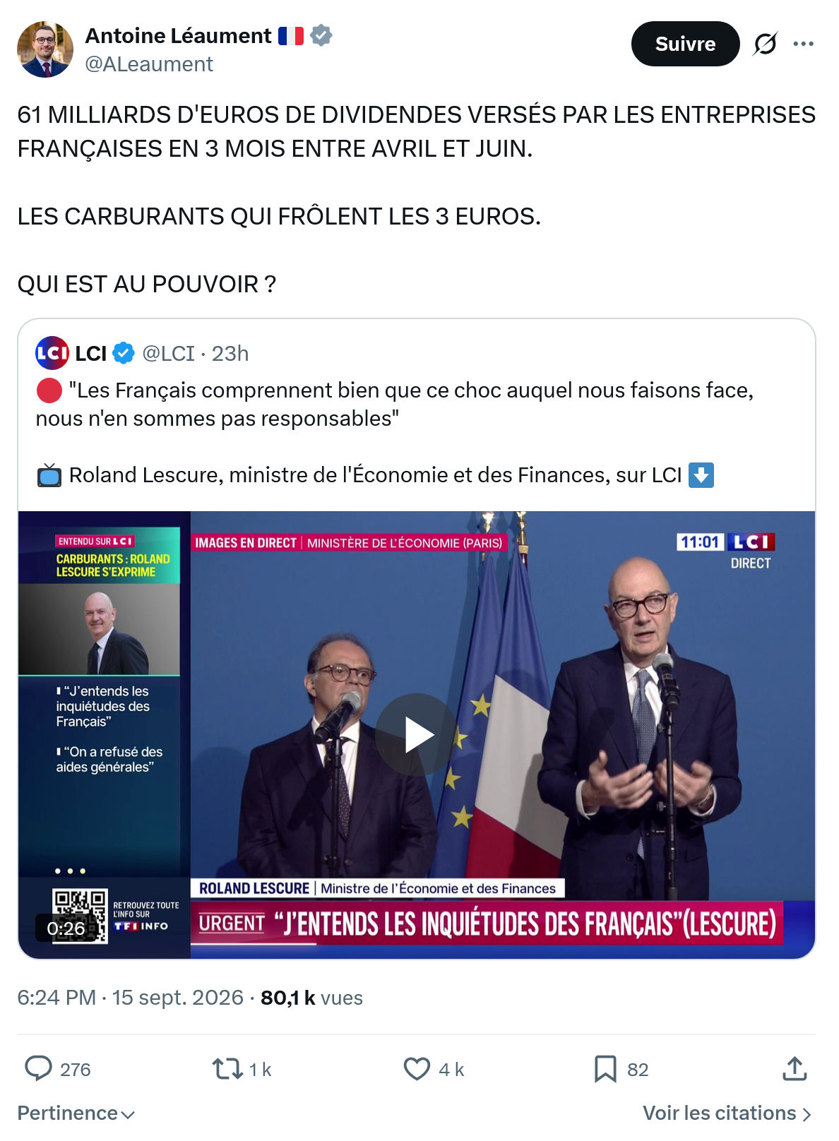 Antoine Léaument: 61 MILLIARDS D'EUROS DE DIVIDENDES...