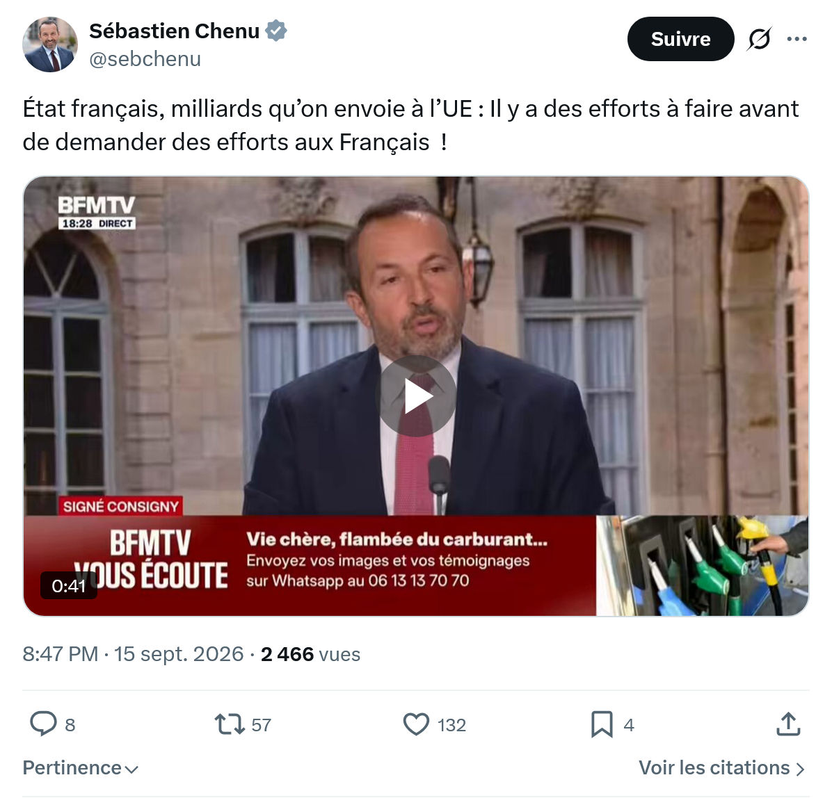 Sébastien Chenu: État français, milliards qu’on envoie...
