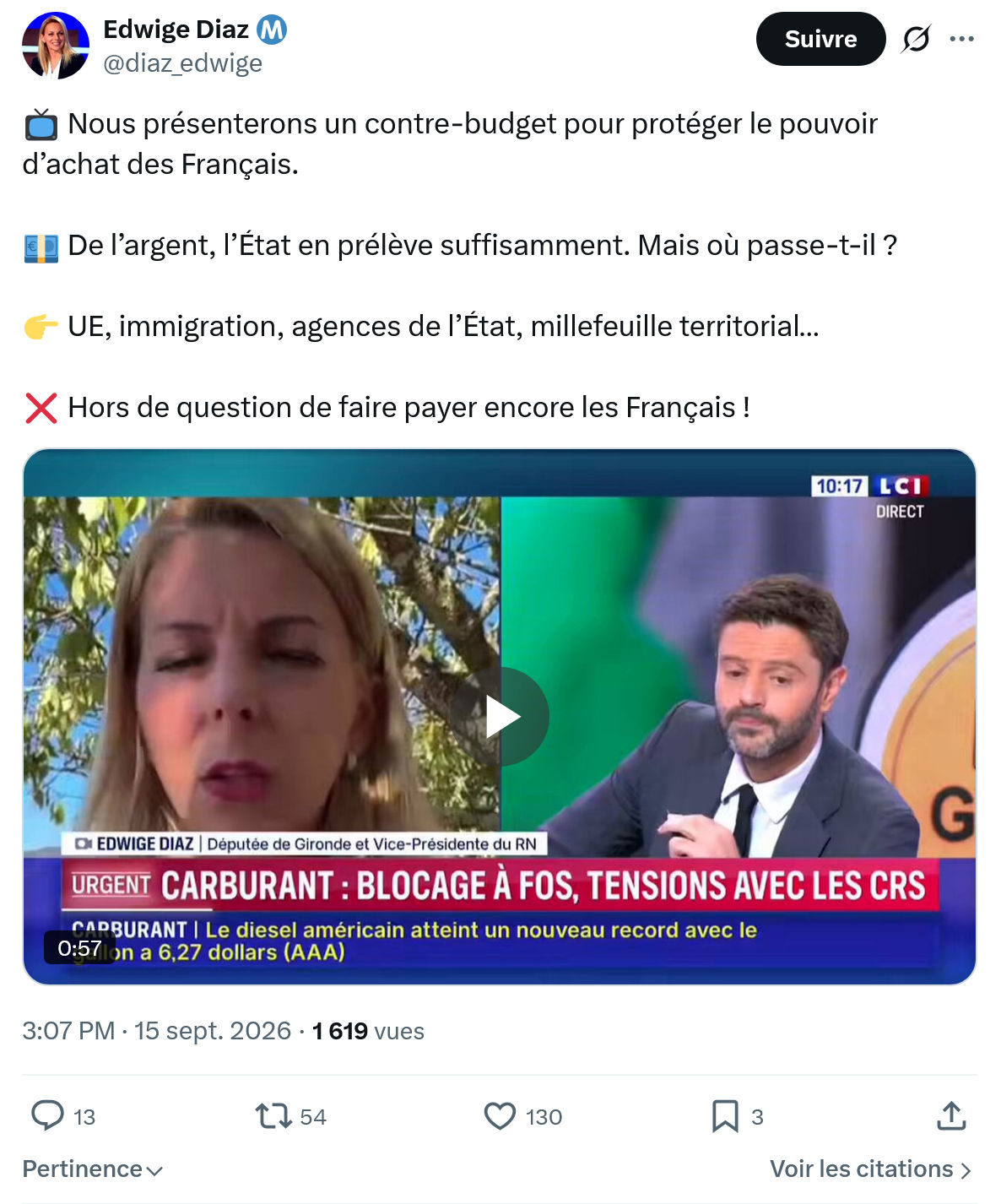 Edwige Diaz: Nous présenterons un contre-budget...