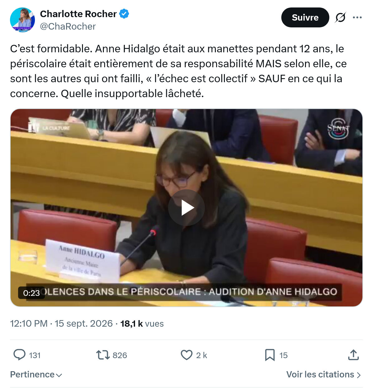 Charlotte Rocher: C’est formidable. Anne Hidalgo...