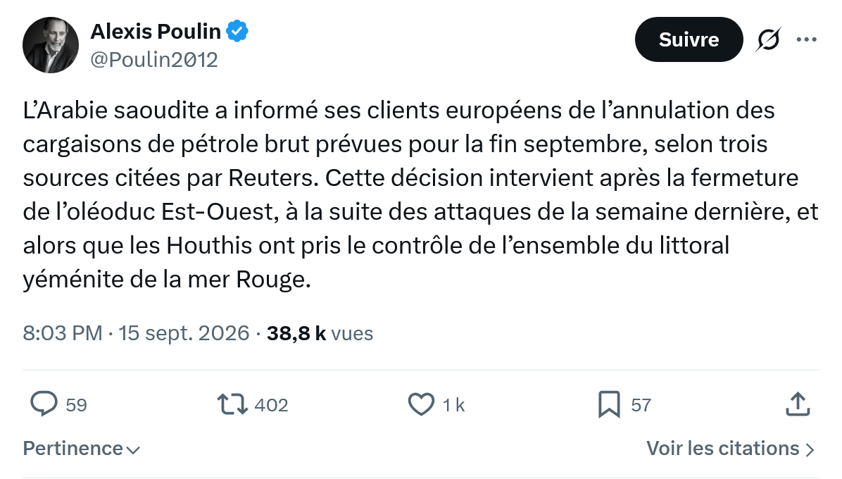 Alexis Poulin: L’Arabie saoudite a informé...