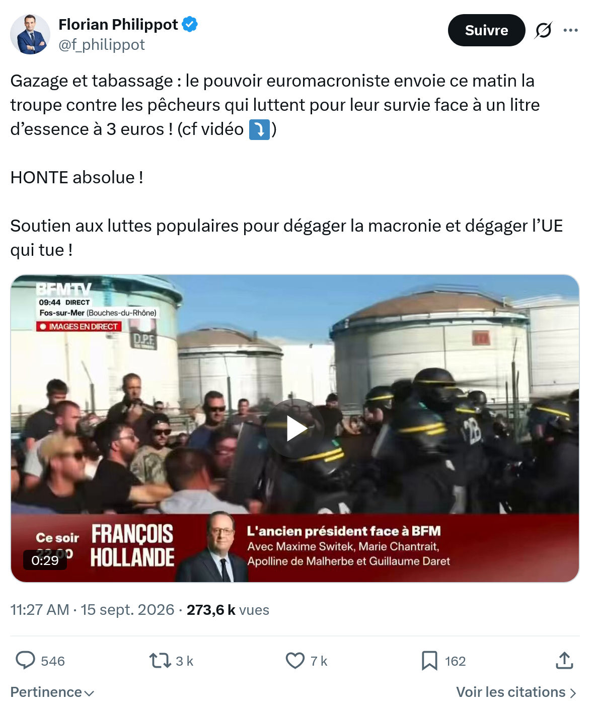Florian Philippot: Gazage et tabassage : le pouvoir...