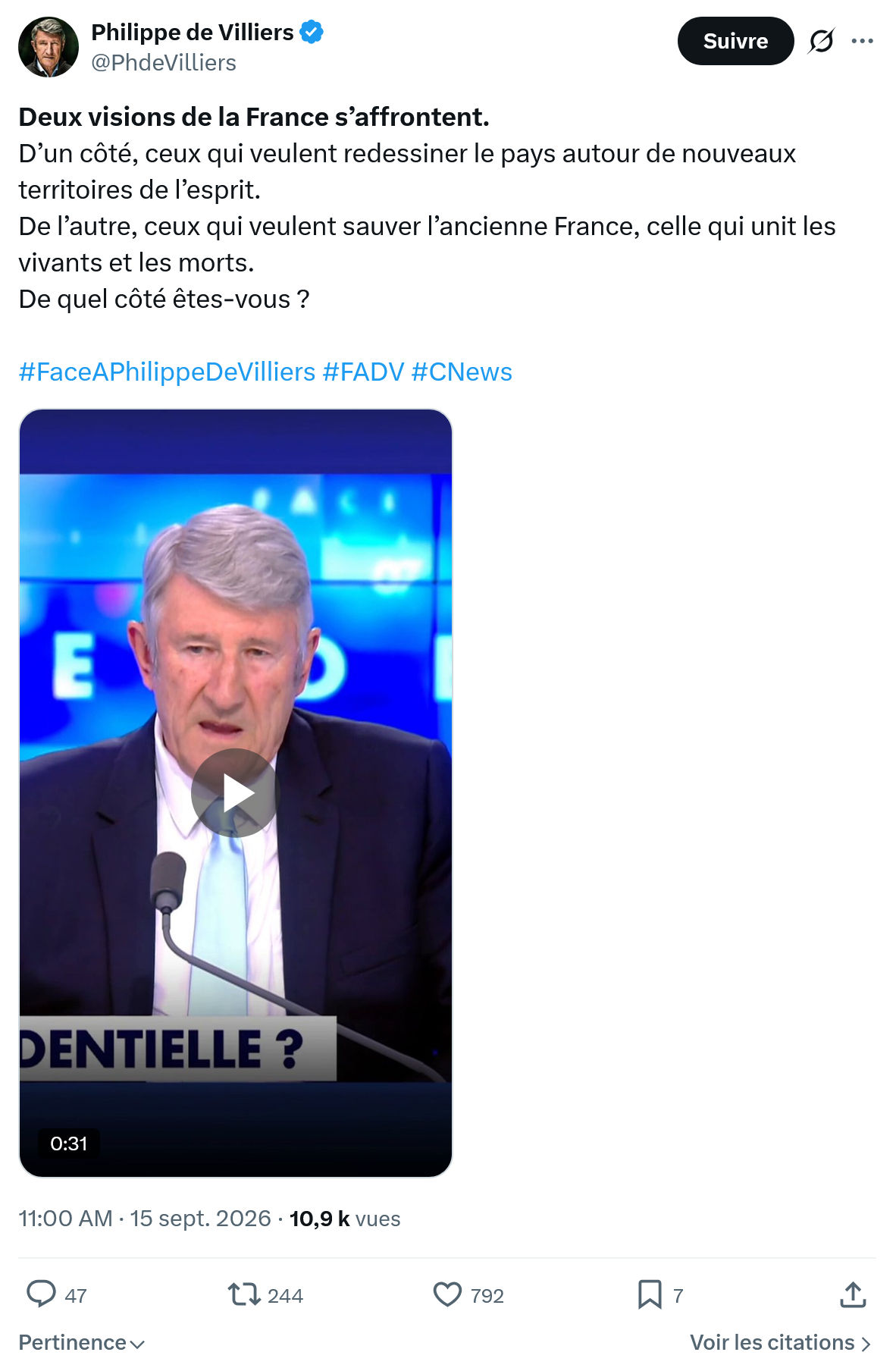Philippe de Villiers: Deux visions de la France s’affrontent...