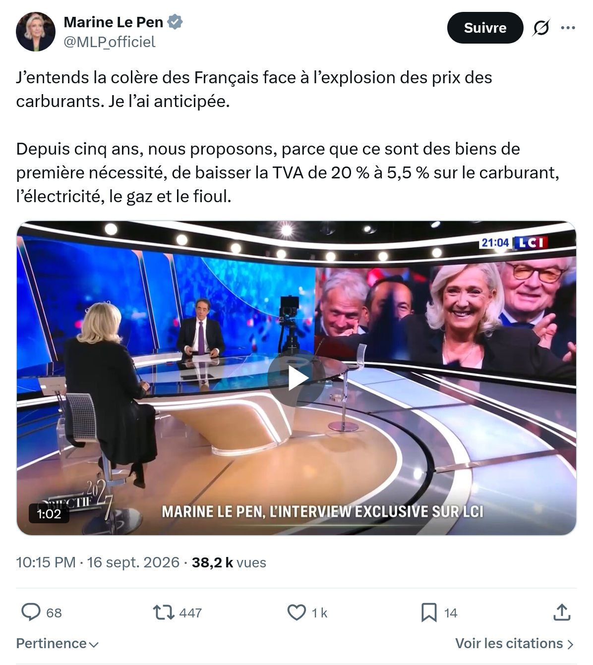 Marine Le Pen: J’entends la colère des Français...