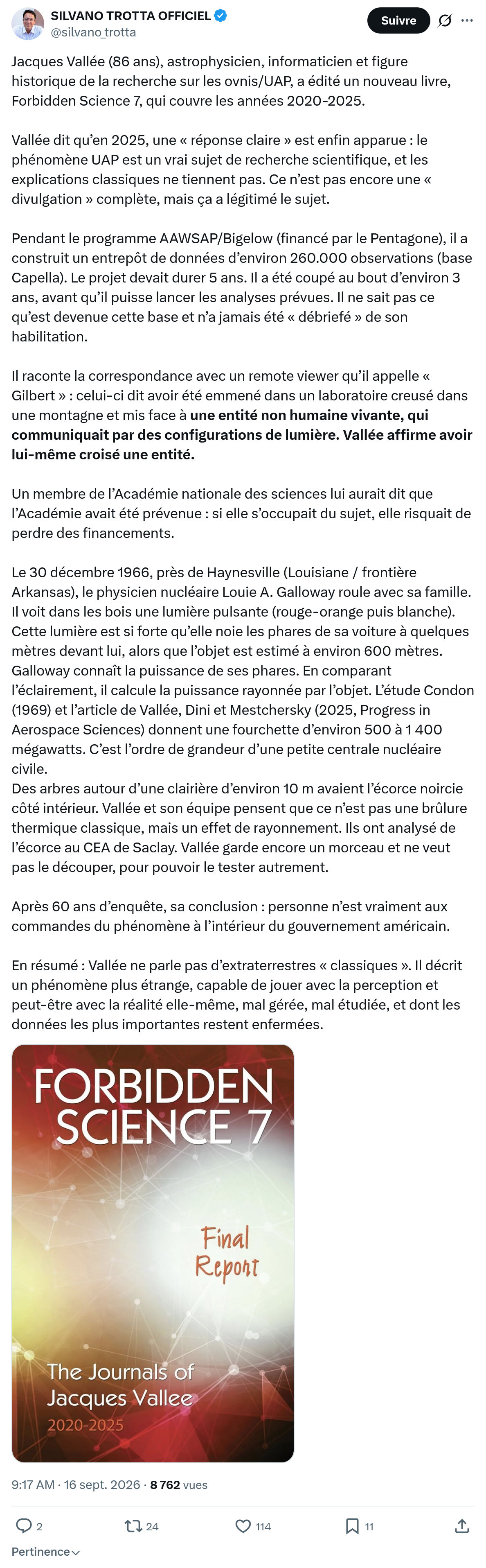 Silvano Trotta: Jacques Vallée (86 ans), astrophysicien...