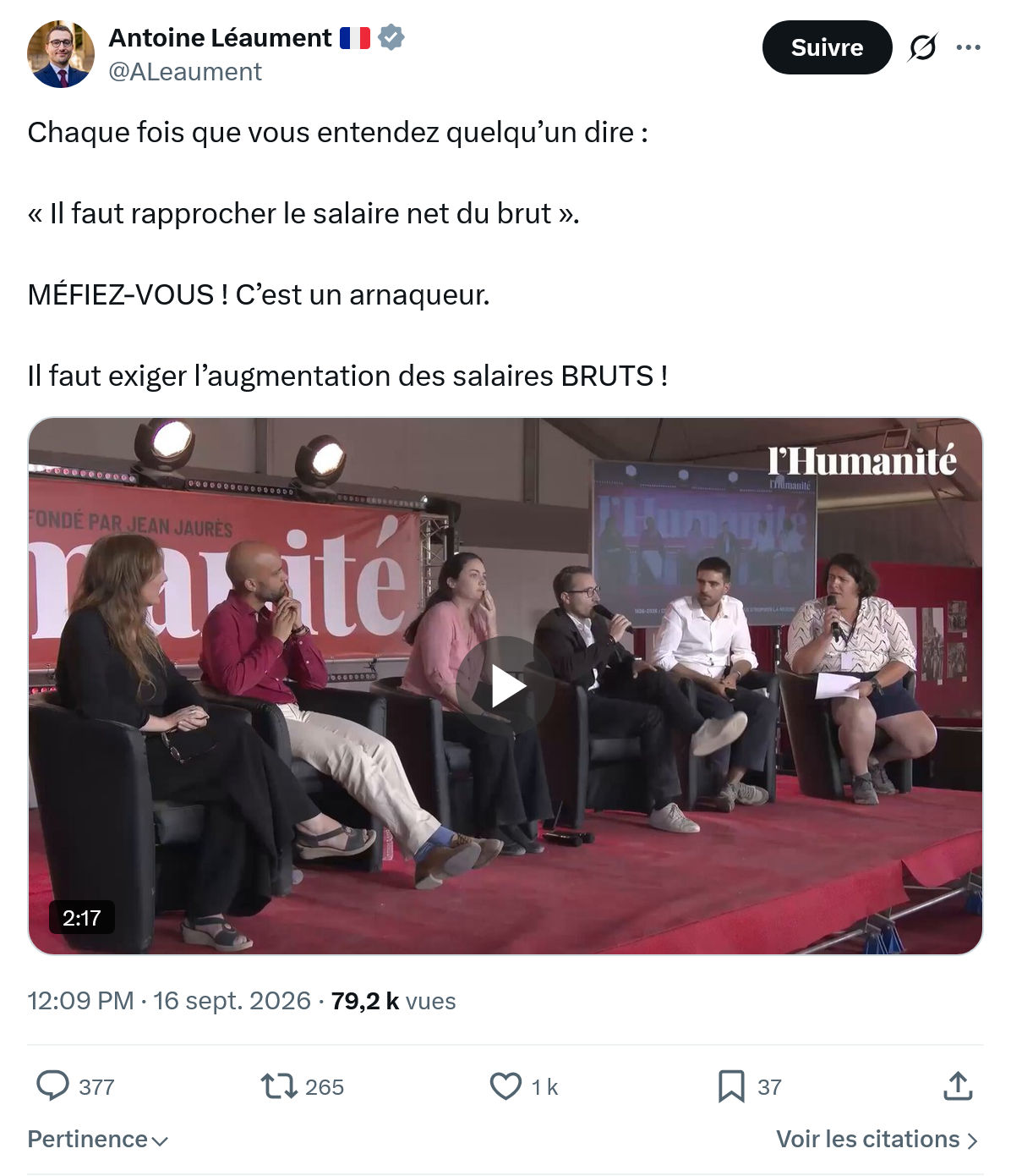 Antoine Léaument: Chaque fois que vous entendez...