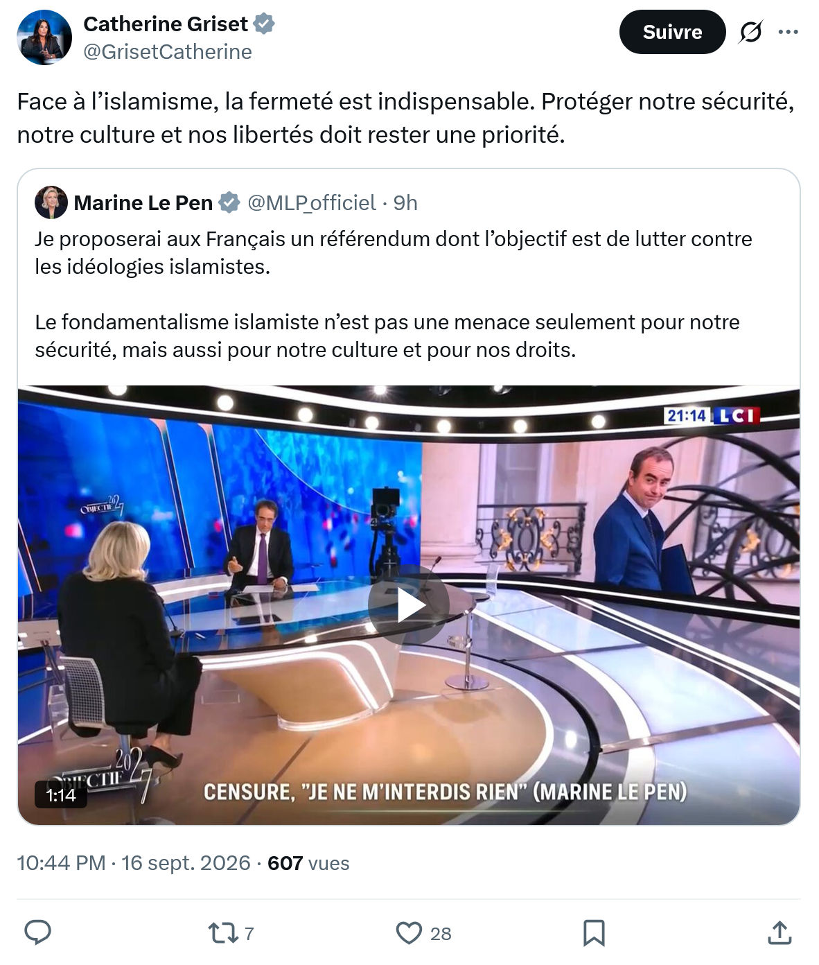 Catherine Griset: Face à l’islamisme, la fermeté...