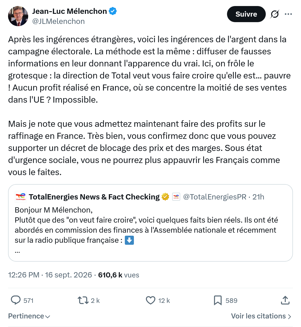 Jean-Luc Mélenchon: Après les ingérences étrangères...