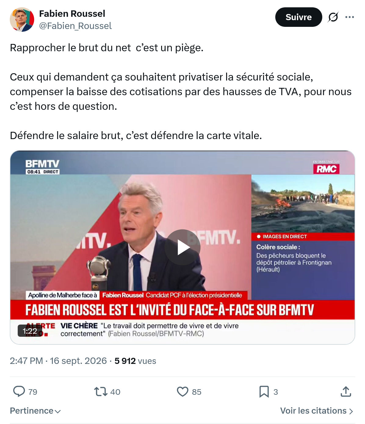 Fabien Roussel: Rapprocher le brut du net  c’est un piège...