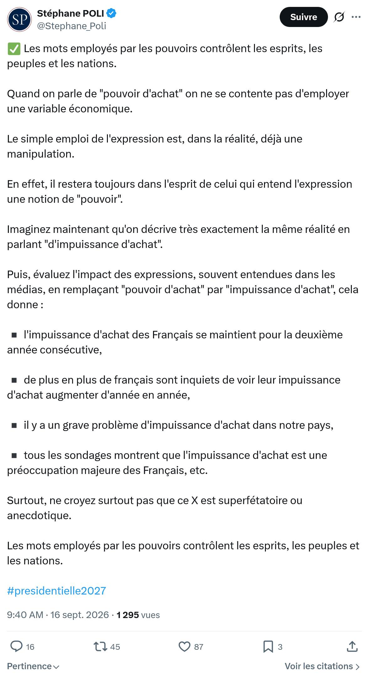 Stephane Poli: Les mots employés par les pouvoirs...