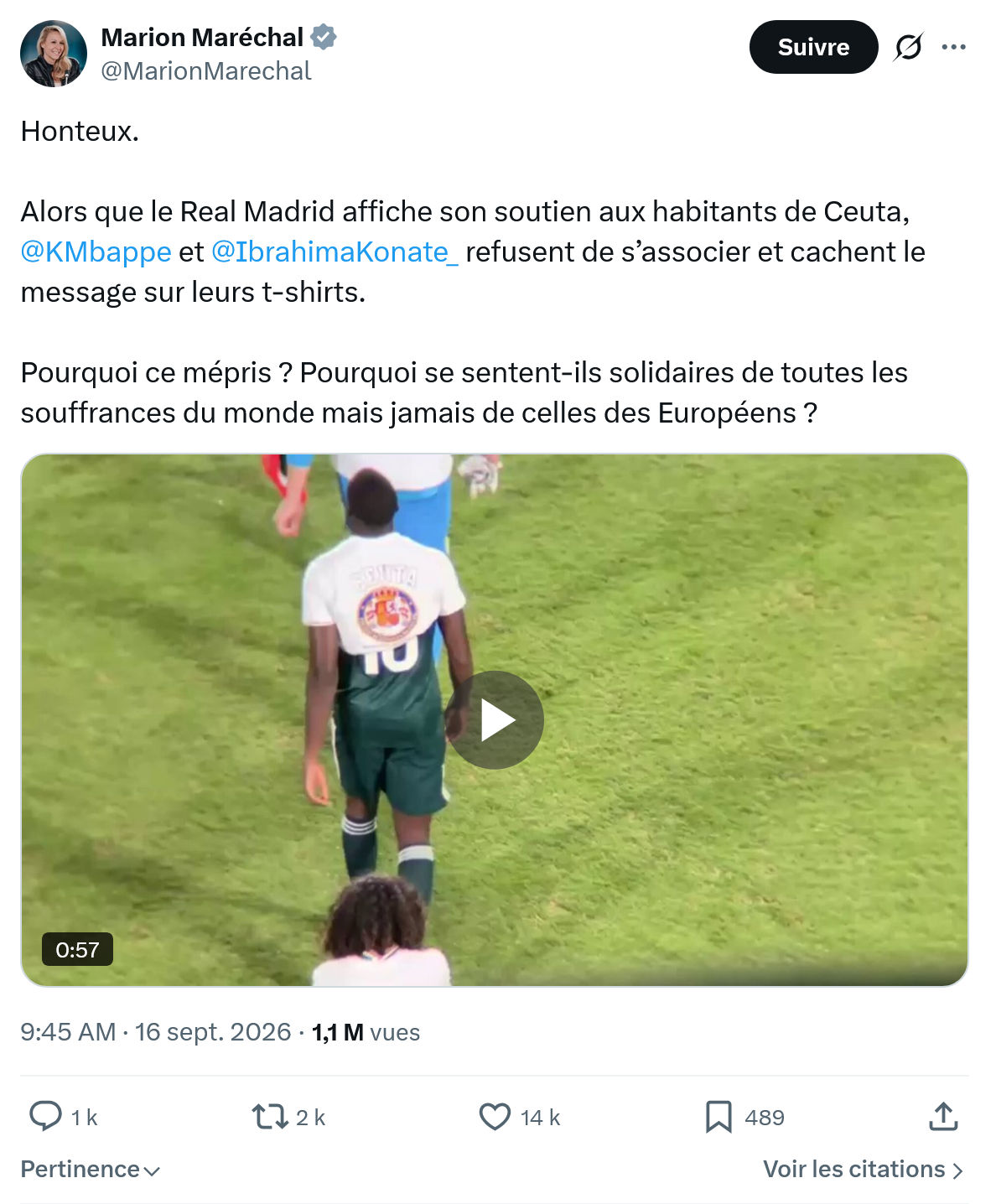 Marion Maréchal- Le Pen: Alors que le Real Madrid affiche...