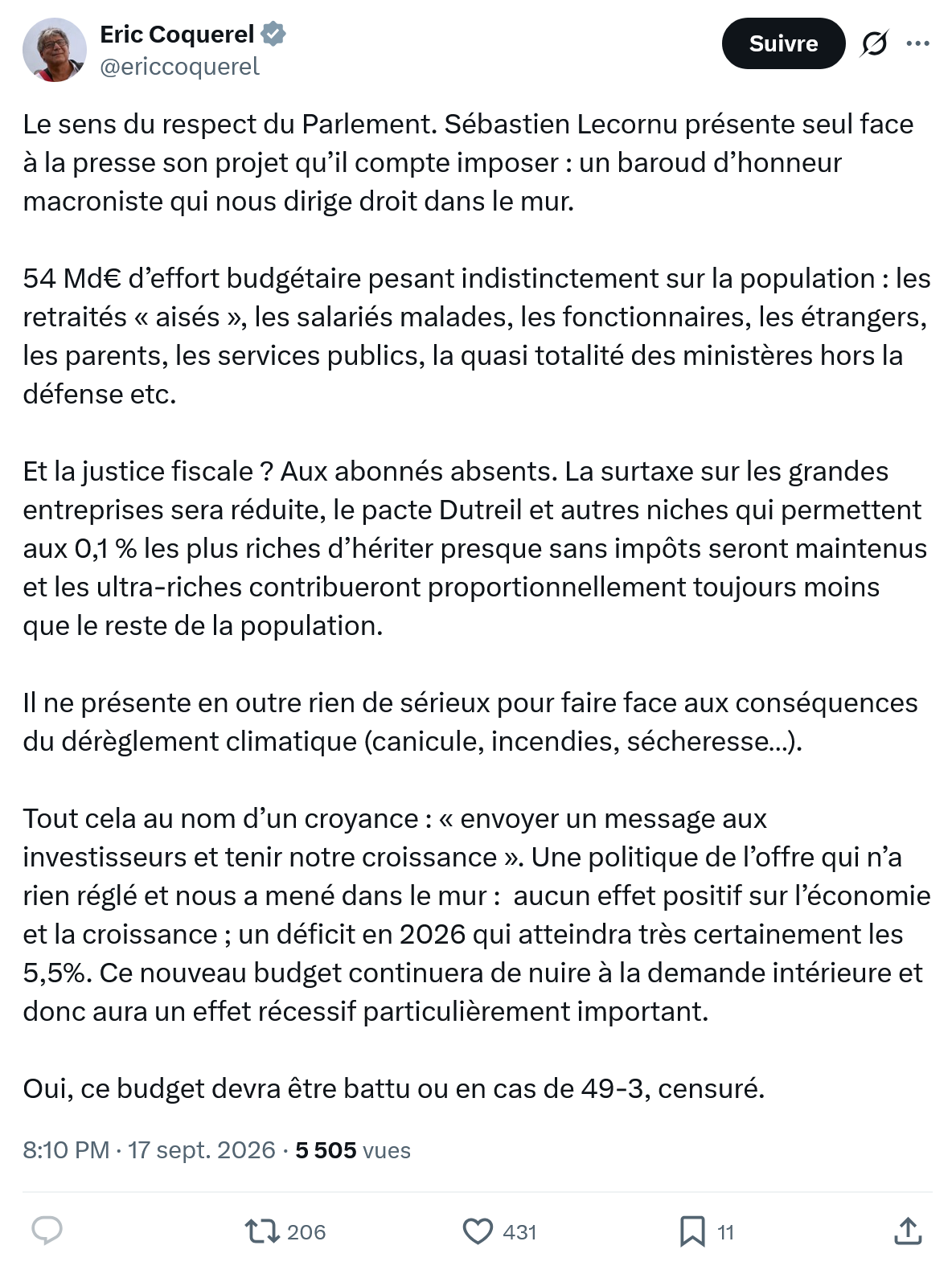 Eric Coquerel: Le sens du respect du Parlement...