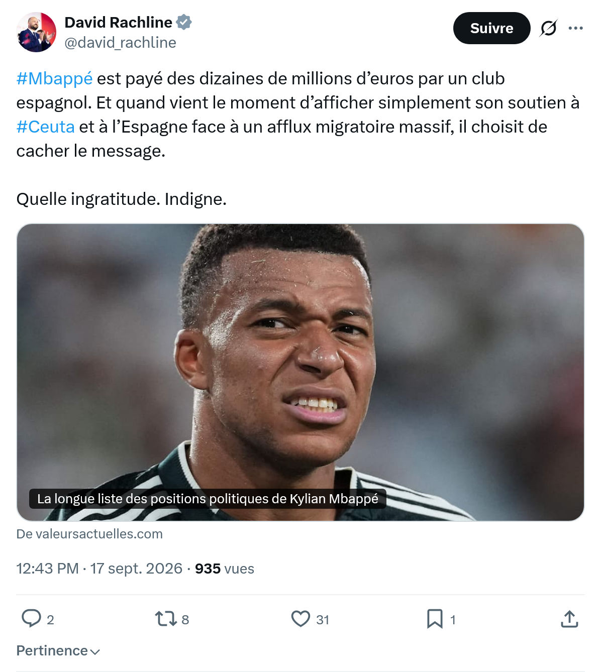David Rachline: #Mbappé est payé des dizaines...