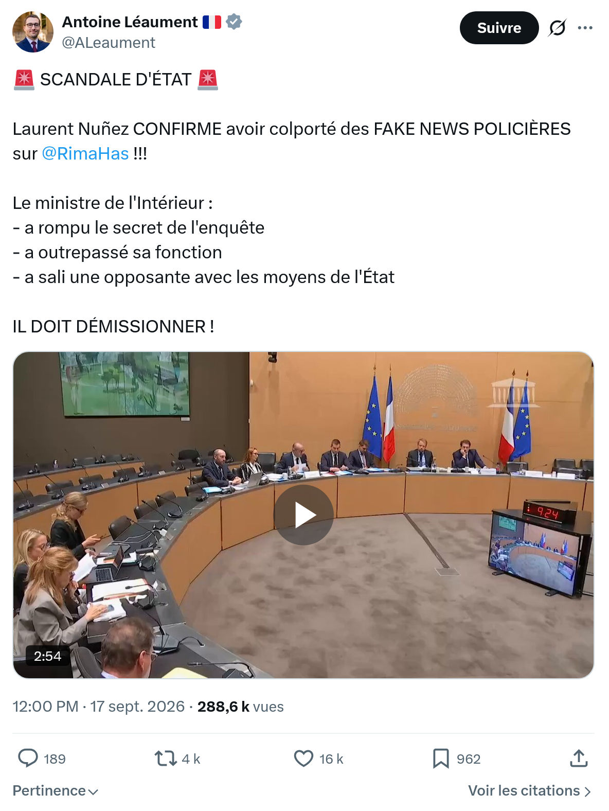 Antoine Léaument: Laurent Nuñez CONFIRME avoir colporté...