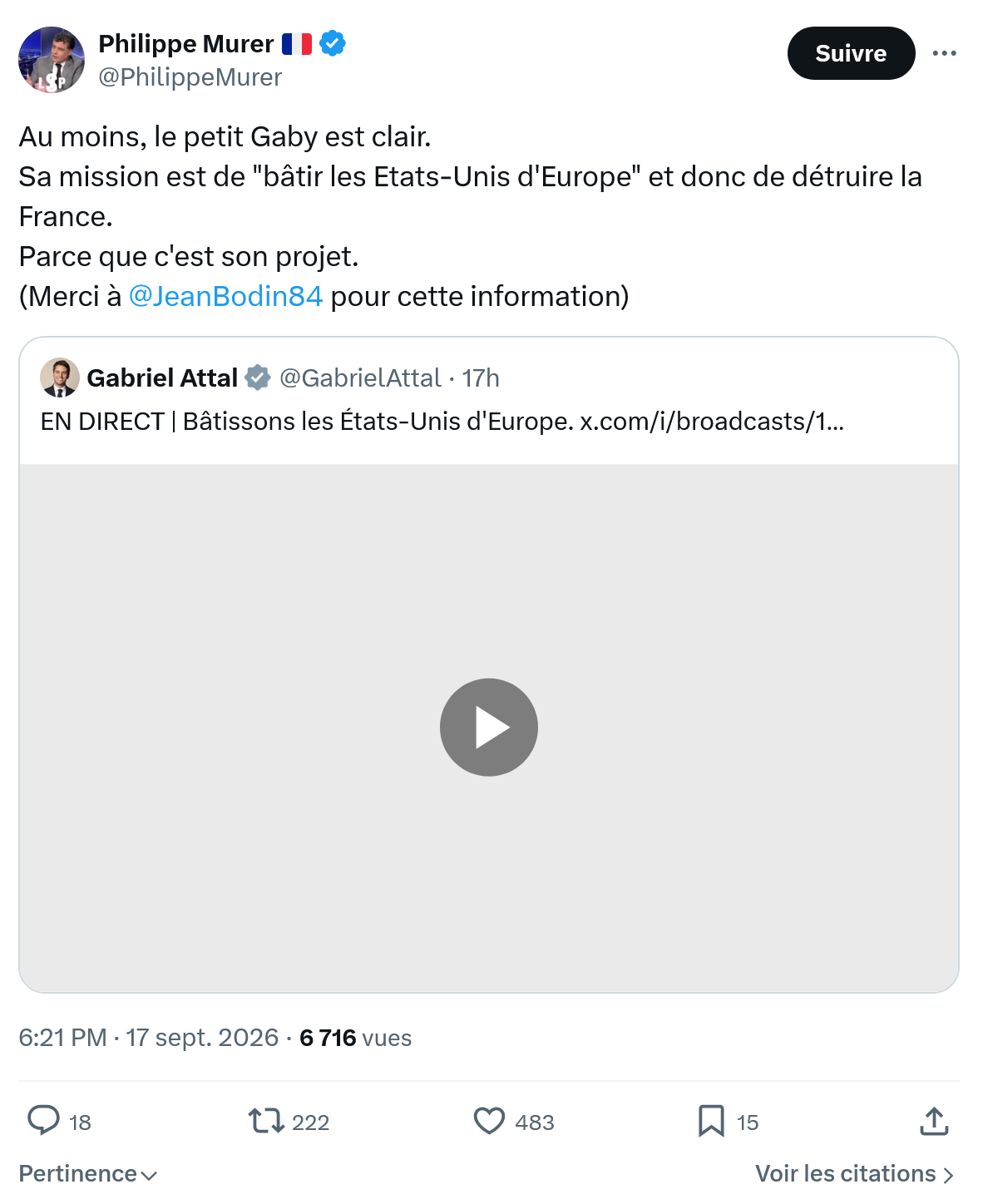 Philippe Murer: Au moins, le petit Gaby est clair...
