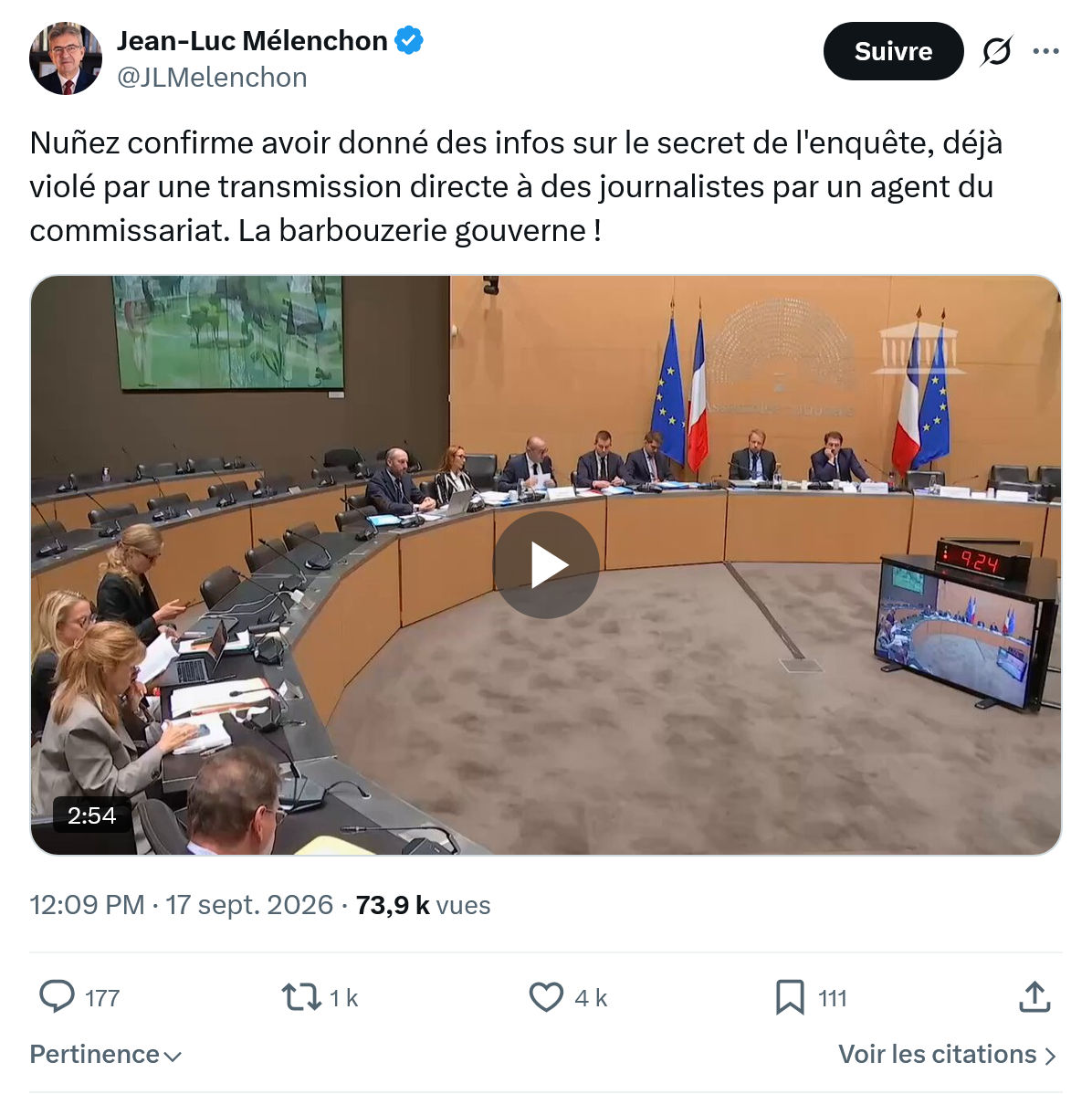 Jean-Luc Mélenchon: Nuñez confirme avoir donné...