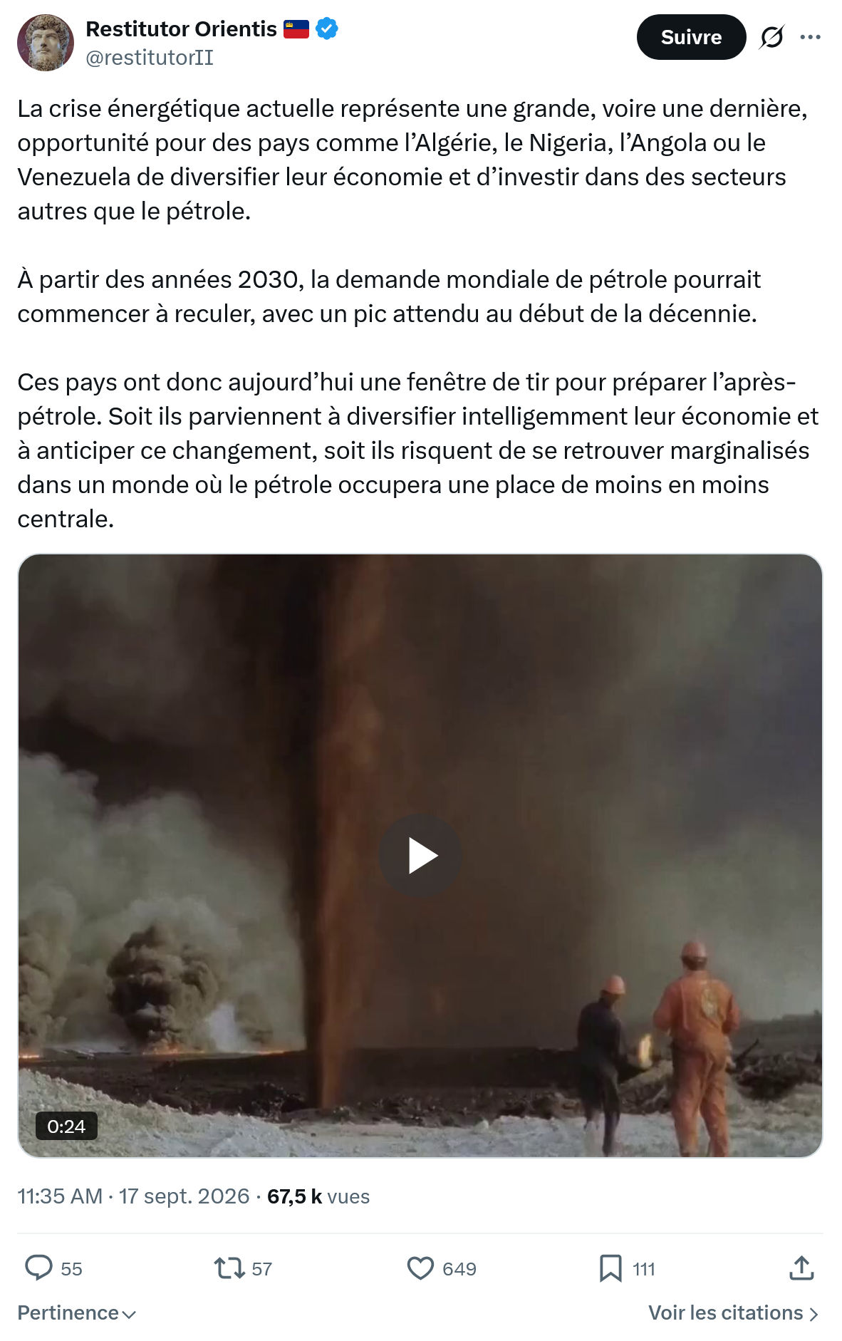 Restitutor Orientis: La crise énergétique actuelle...