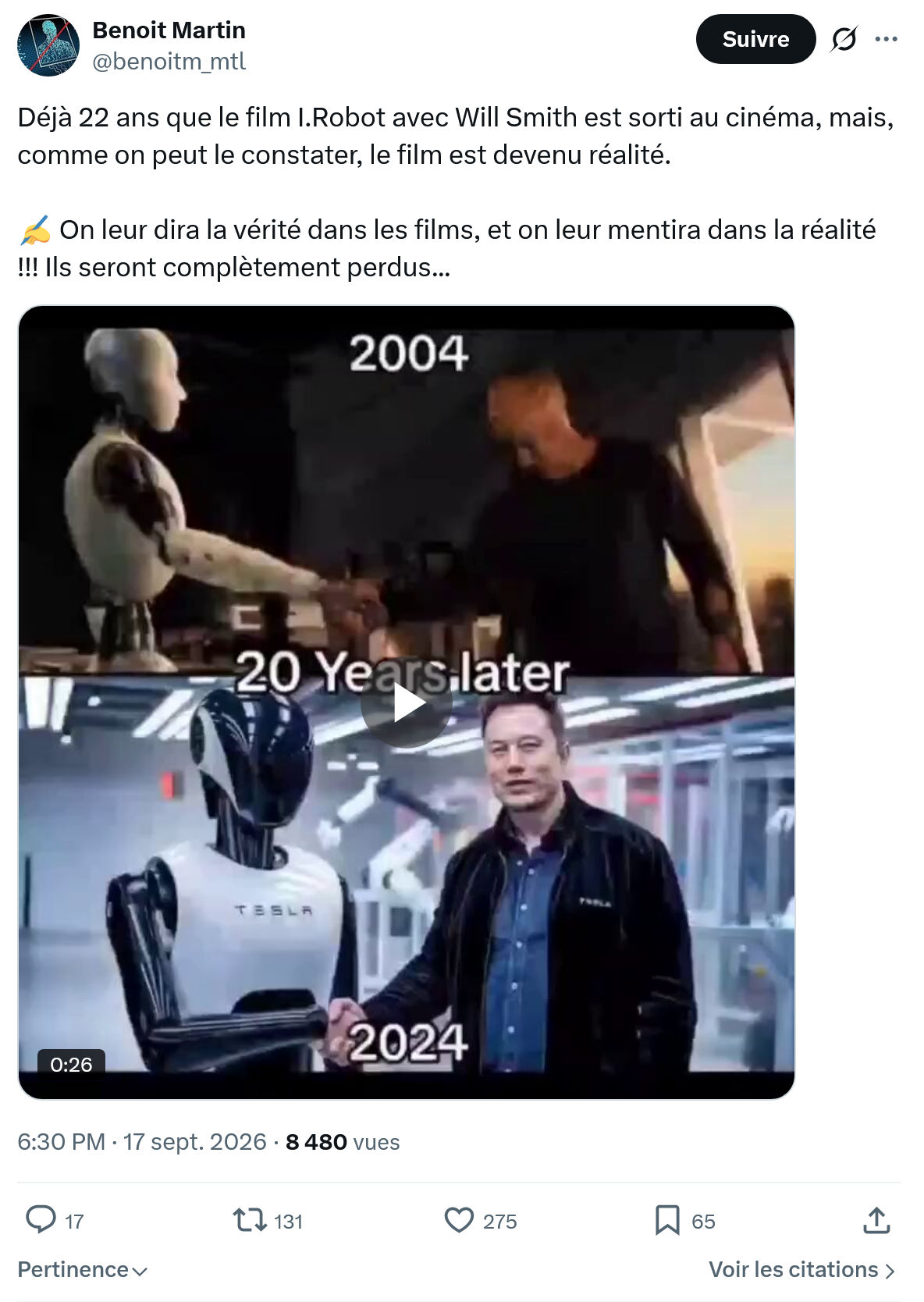 Benoît Martin: Déjà 22 ans que le film I.Robot...