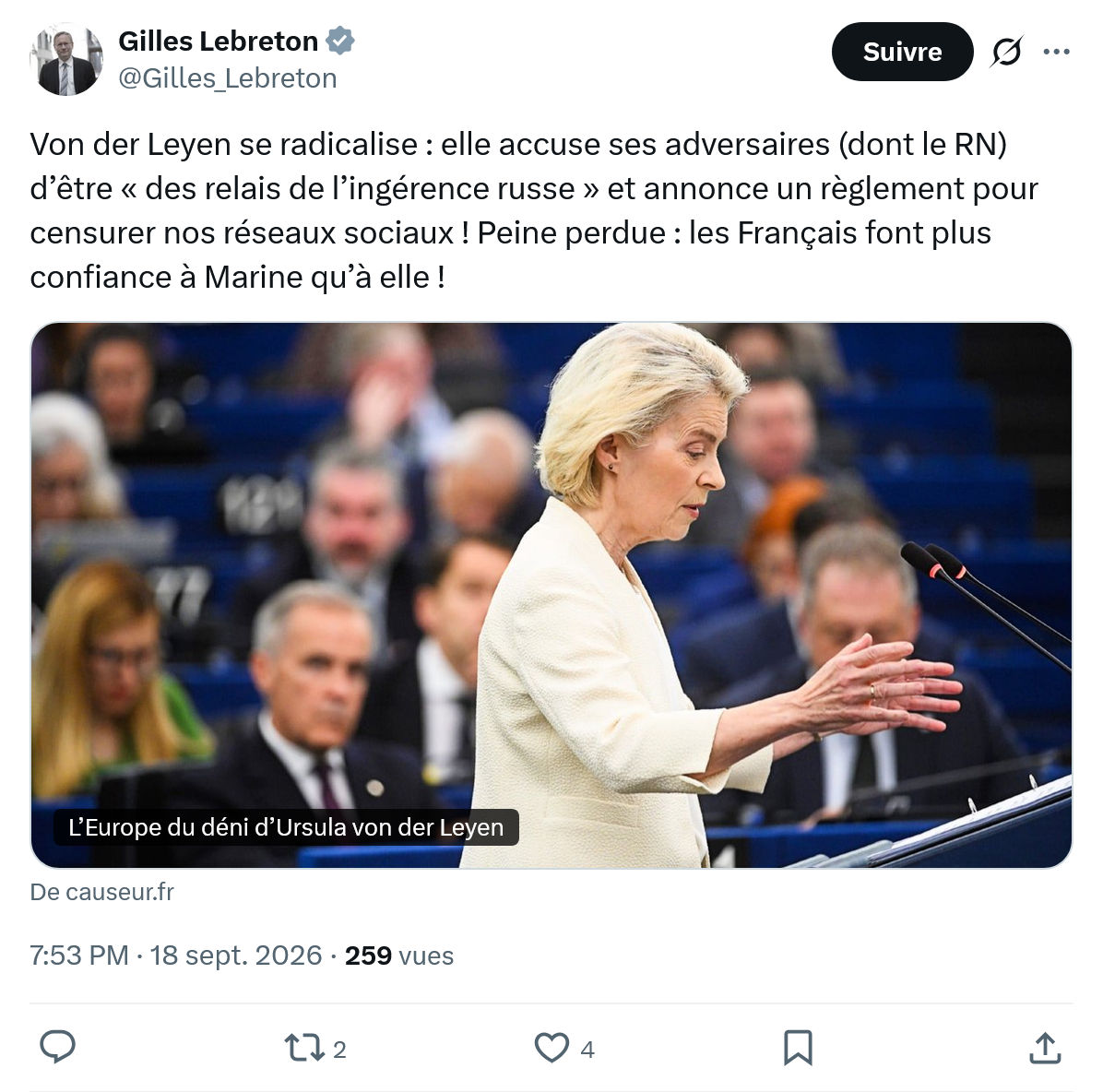 Gilles Lebreton: Von der Leyen se radicalise...