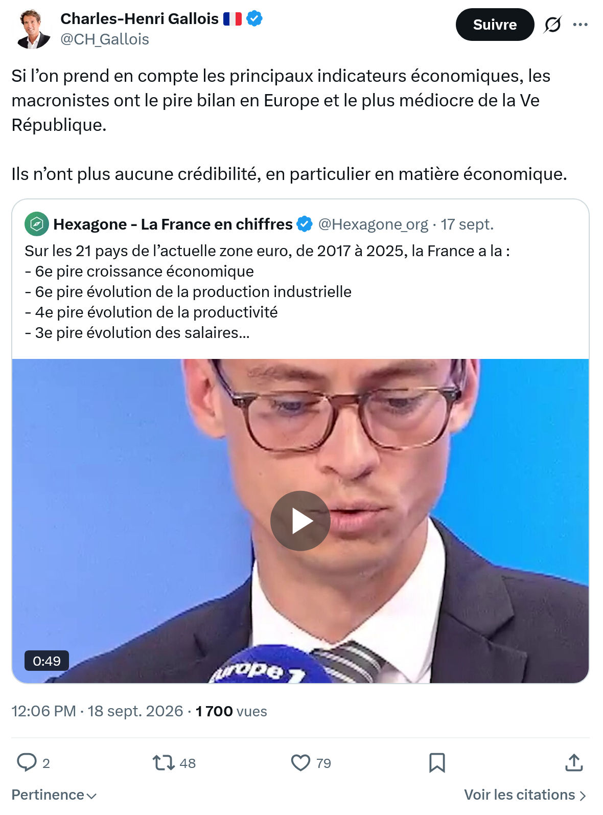 Charles-Henri Gallois: Si l’on prend en compte les principaux...